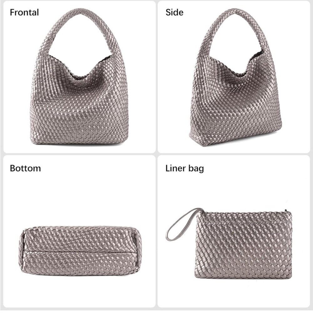 Woven Bag for Women Vegan Leather Tote Bag Large - Picture 3 of 6